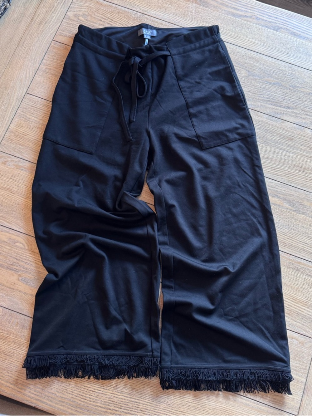 Lysse Black Wide-Leg Fringe Hem Pants